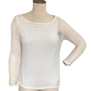 Uniform John Paul Richards M White Mesh Sequined 3/4 Sleeve Top Tank Lined 88Q